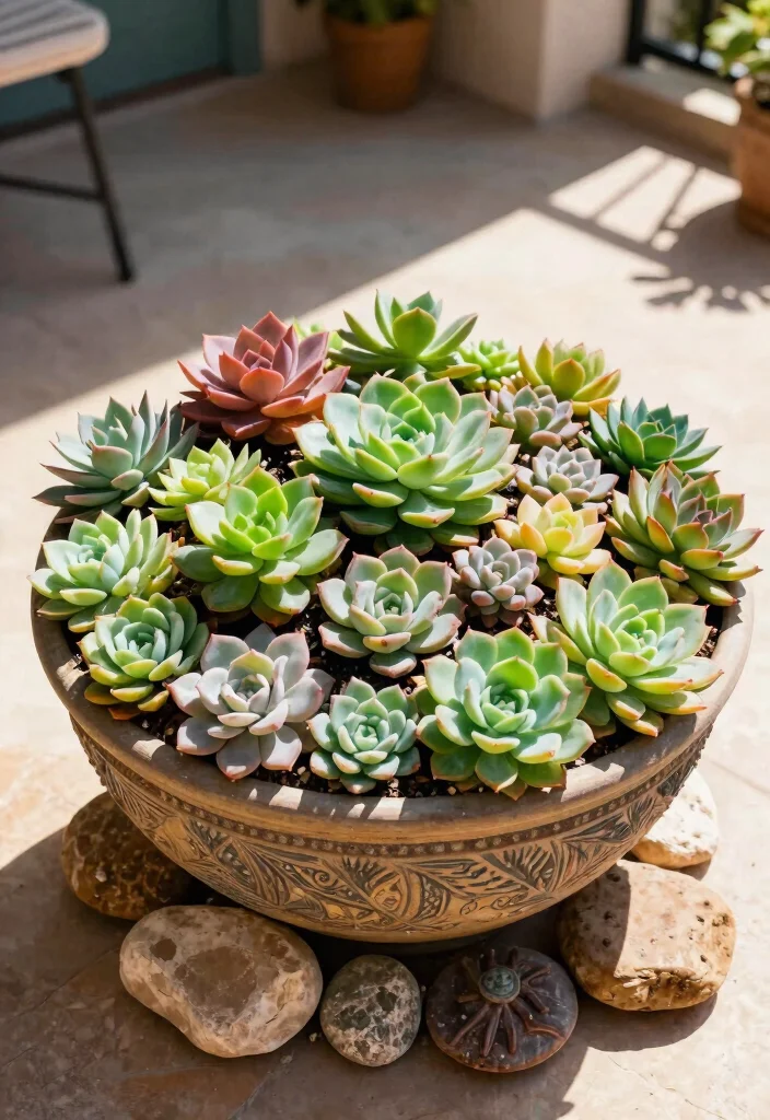 14 Potted Plants Patio Ideas That Thrive in Full Sun - 14. Low-Maintenance Succulent Mix 1