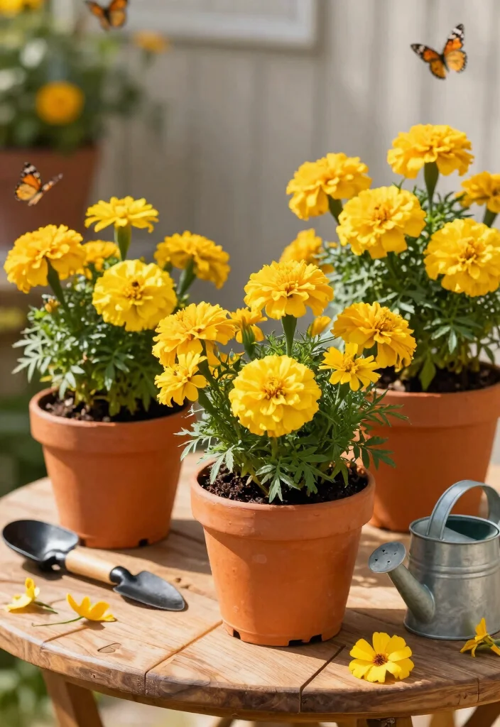14 Potted Plants Patio Ideas That Thrive in Full Sun - 3. Cheerful Marigolds 1