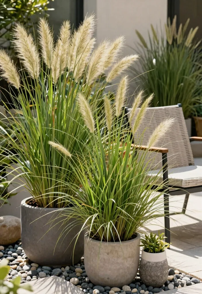 14 Potted Plants Patio Ideas That Thrive in Full Sun - 6. Bold Ornamental Grasses 1