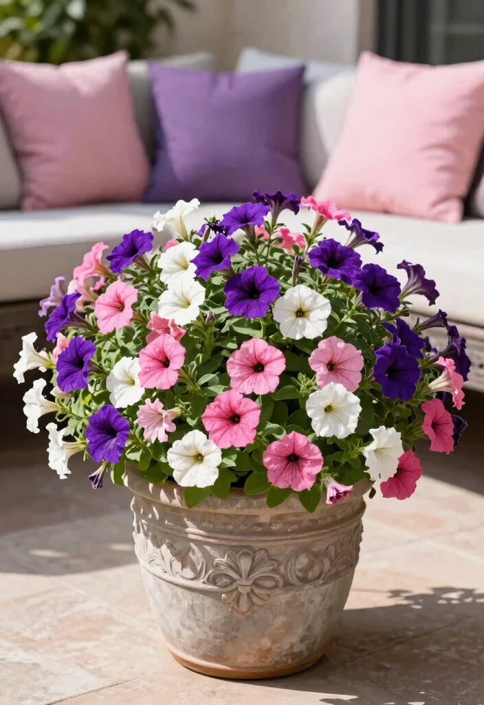 14 Potted Plants Patio Ideas That Thrive in Full Sun - 7. Colorful Petunias 1