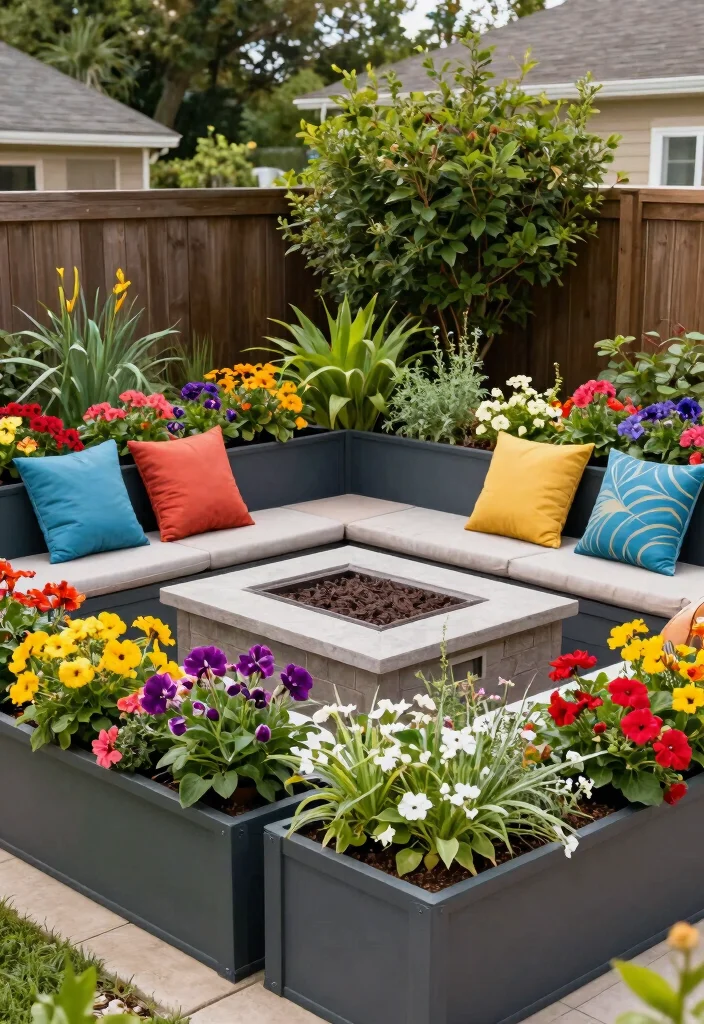 14 Sunken Fire Pit with Seating Ideas That Drain Water Fast - 12. Fire Pit with Built-in Planters 1