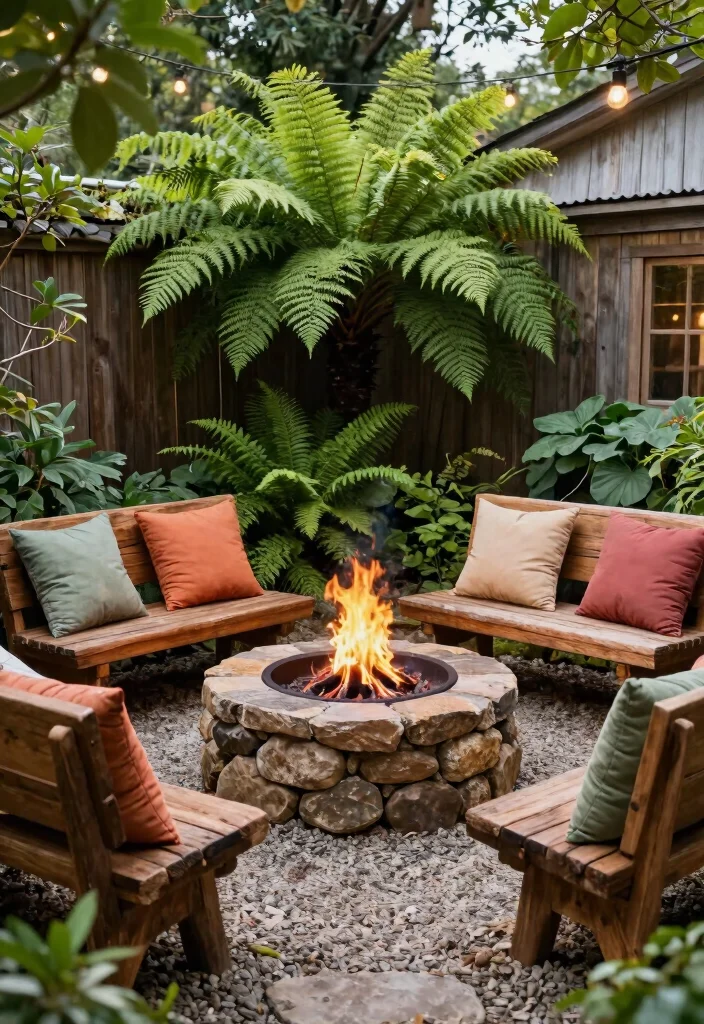 14 Sunken Fire Pit with Seating Ideas That Drain Water Fast - 2. Cozy Cottage Style Fire Pit 1
