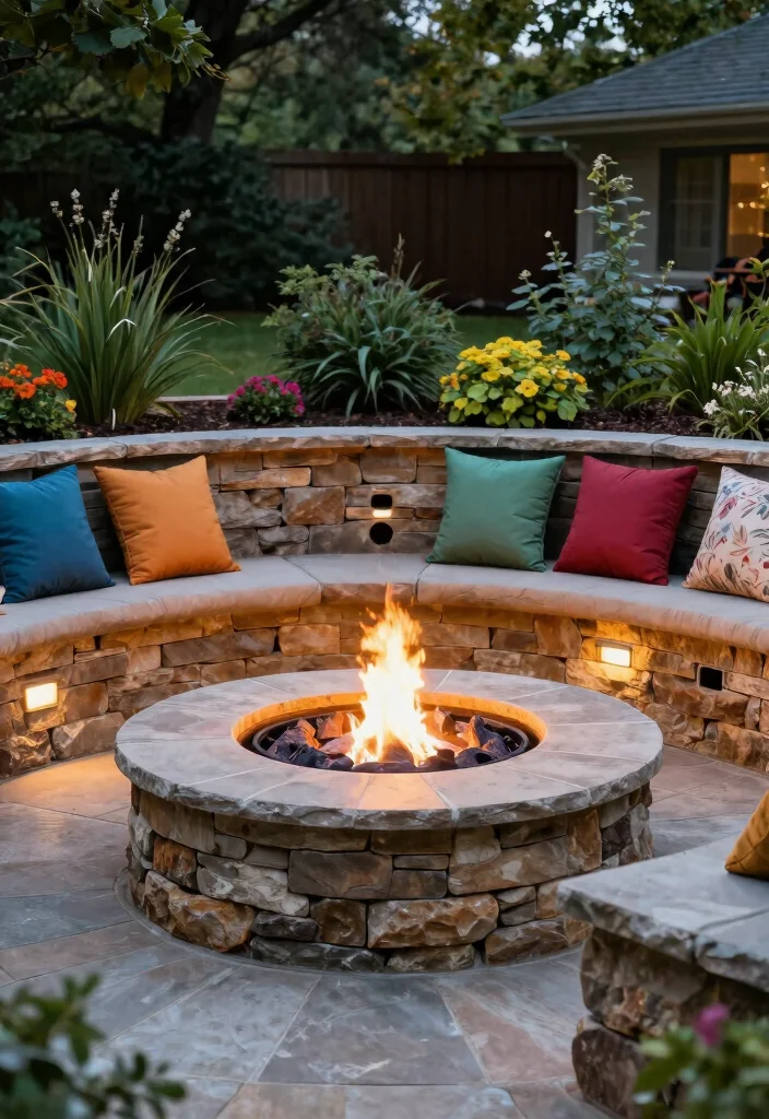 14 Sunken Fire Pit with Seating Ideas That Drain Water Fast - 6. Sunken Fire Pit with Retaining Wall Seating 1
