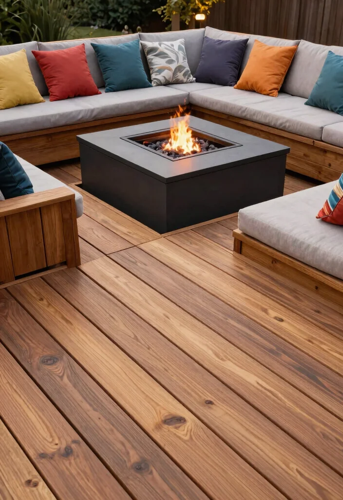 14 Sunken Fire Pit with Seating Ideas That Drain Water Fast - 7. Fire Pit with a Wooden Deck 1