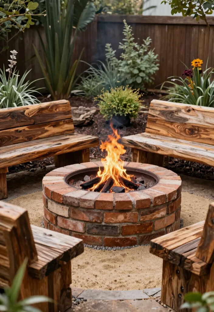 14 Sunken Fire Pit with Seating Ideas That Drain Water Fast - 8. Cozy Fire Pit with Recycled Materials 1