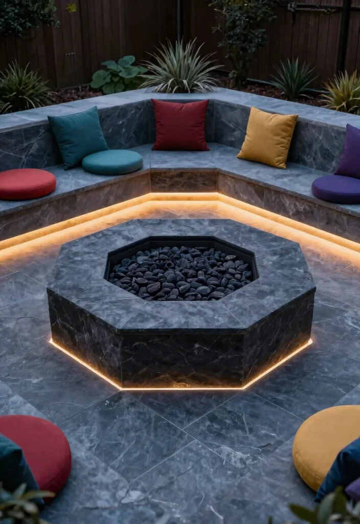 14 Sunken Fire Pit with Seating Ideas That Drain Water Fast - 9. Geometric Fire Pit Design 1