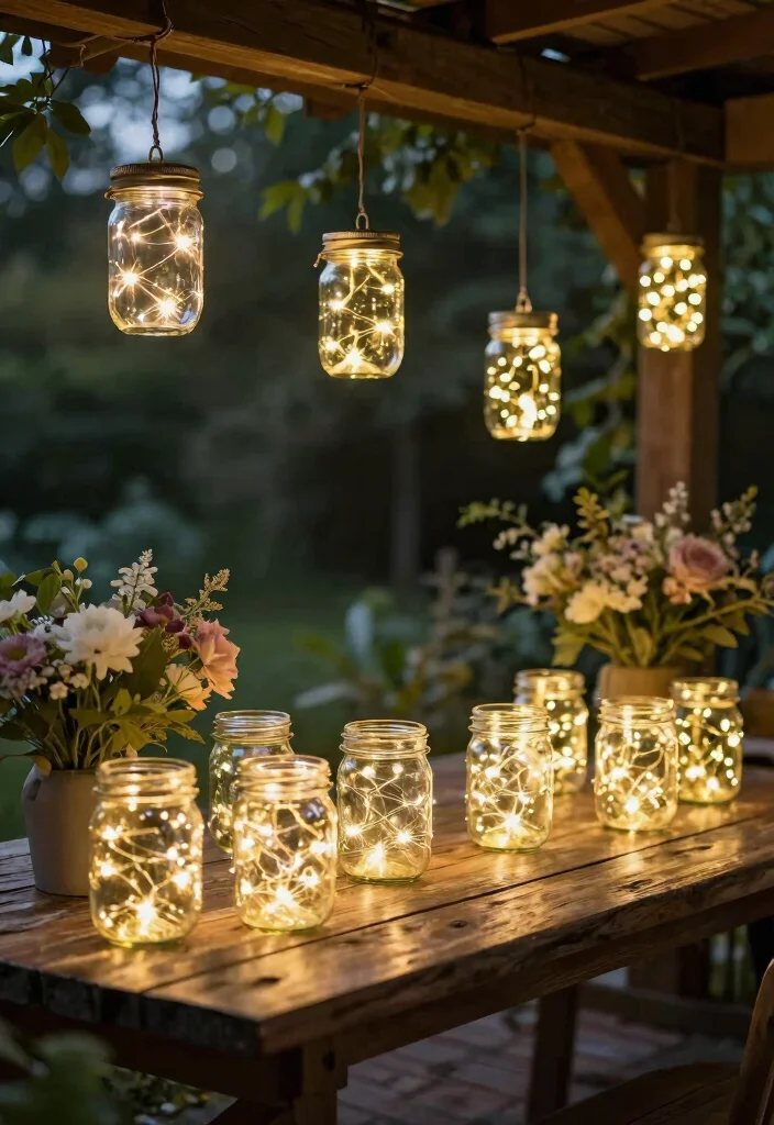 14 Terrace Lights Concepts That Install Without Running New Electrical - 9. Solar-Powered Fairy Lights in Mason Jars 1