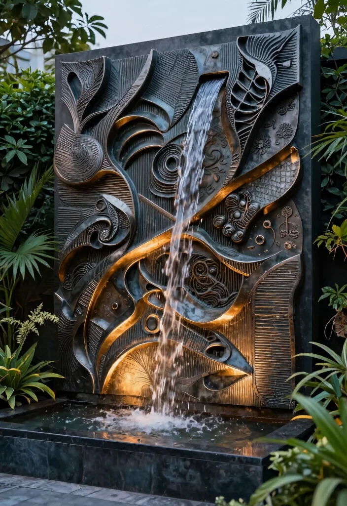 14 Wall Waterfall Outdoor Ideas That Run Without a Pond or Pool - 10. Artistic Wall Sculpture Water Feature 1