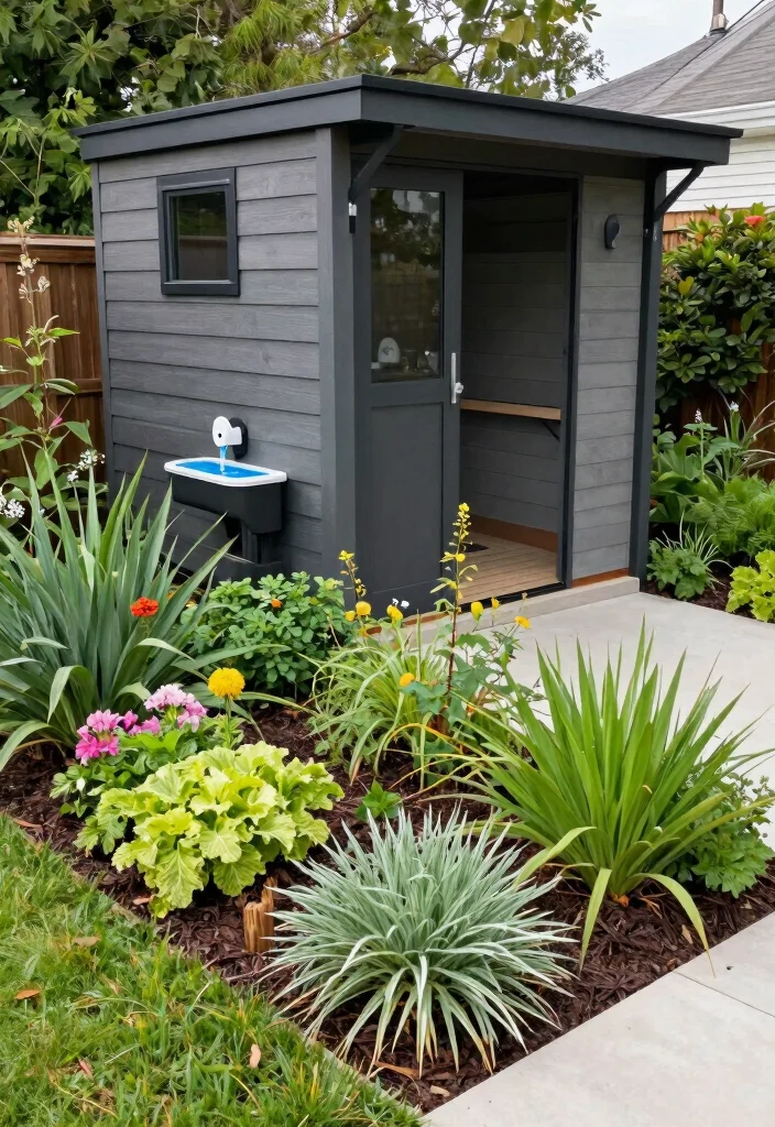 15 Backyard Shed Ideas That Hide Clutter and Actually Look Good - 12. Shed with Integrated Rain Garden 1