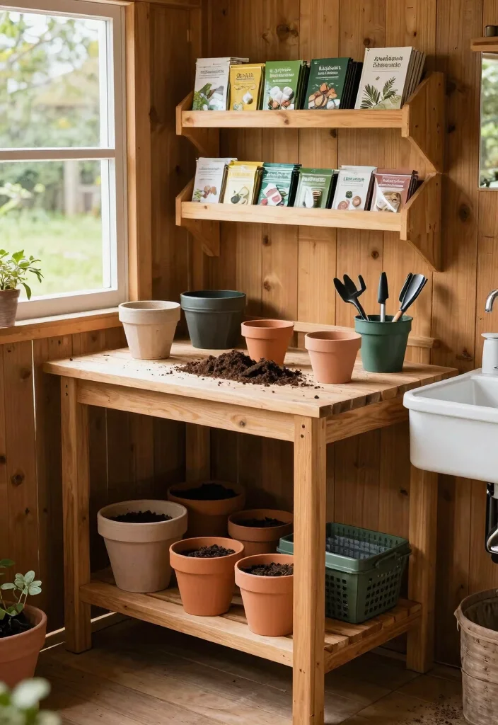 15 Backyard Shed Ideas That Hide Clutter and Actually Look Good - 13. Shed with Potting Station 1