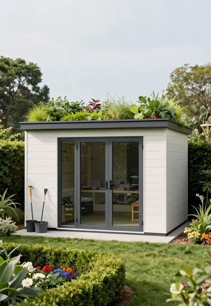 15 Backyard Shed Ideas That Hide Clutter and Actually Look Good - 4. Contemporary Shed with Green Roof 1