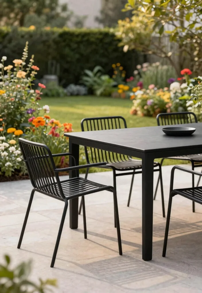 15 Black Patio Furniture Ideas That Don't Show Dirt and Pollen - 1. Sleek Metal Chairs 1