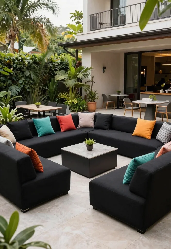15 Black Patio Furniture Ideas That Don't Show Dirt and Pollen - 12. Black Modular Outdoor Sectionals 1