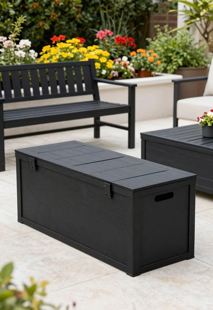 15 Black Patio Furniture Ideas That Don't Show Dirt and Pollen - 15. Black Outdoor Storage Solutions 1