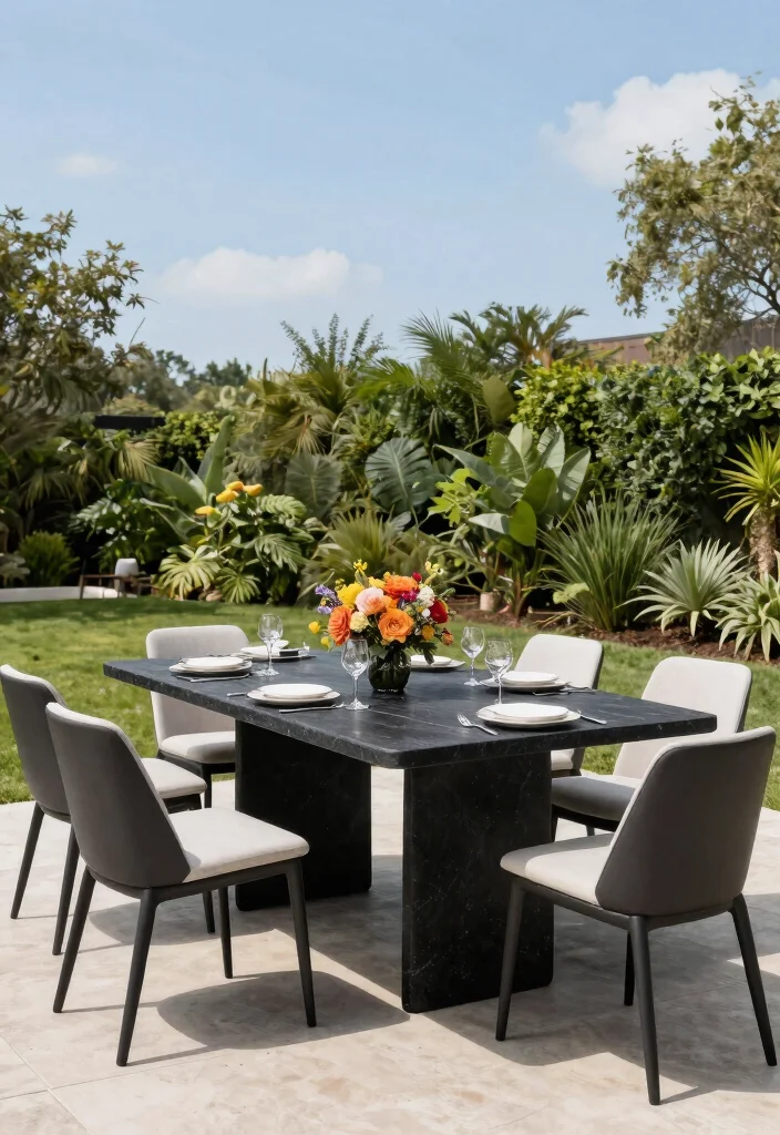 15 Black Patio Furniture Ideas That Don't Show Dirt and Pollen - 3. Black Stone Table 1