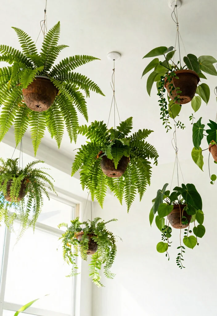 15 Ceiling Tile Makeover Ideas That Cover Water Stains Fast - 5. Hanging Planters for Vertical Greenery 1