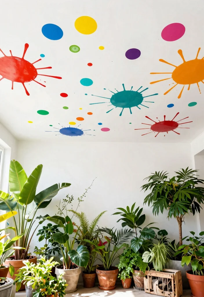 15 Ceiling Tile Makeover Ideas That Cover Water Stains Fast - 9. Colorful Paint Splashes 1