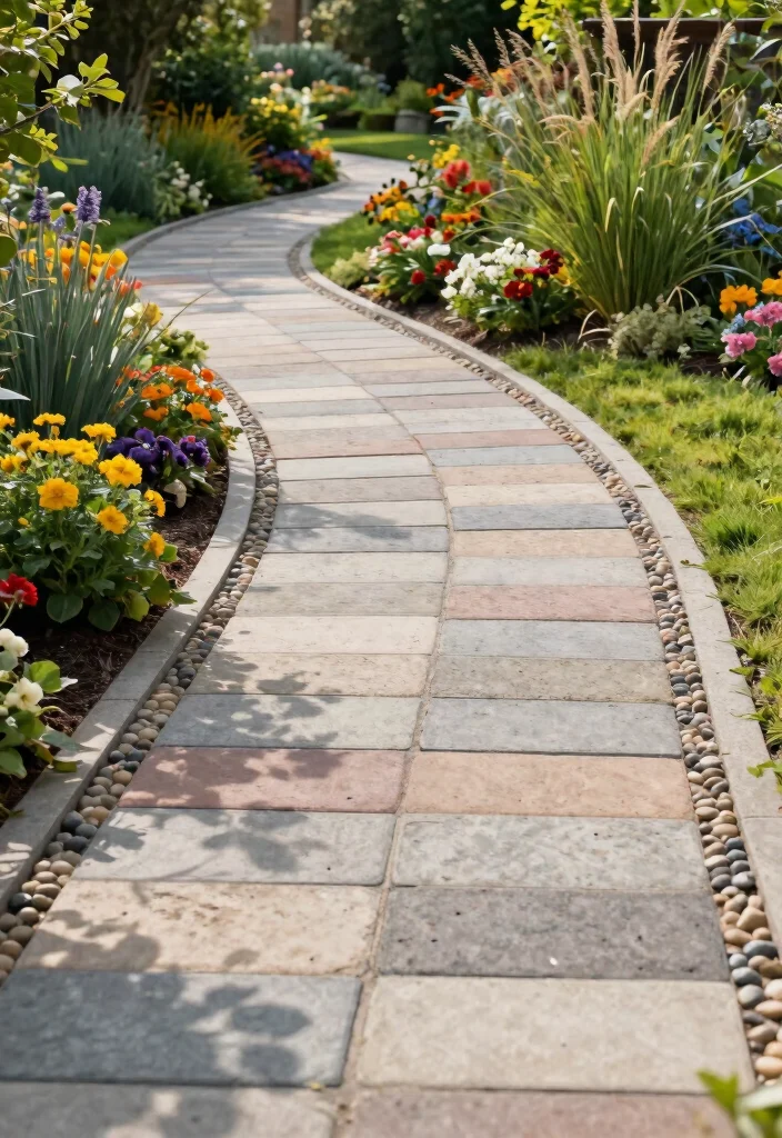 15 Cement Paver Walkway Ideas That Don't Shift or Sink Over Time - 1. Curved Cement Paver Pathway 1