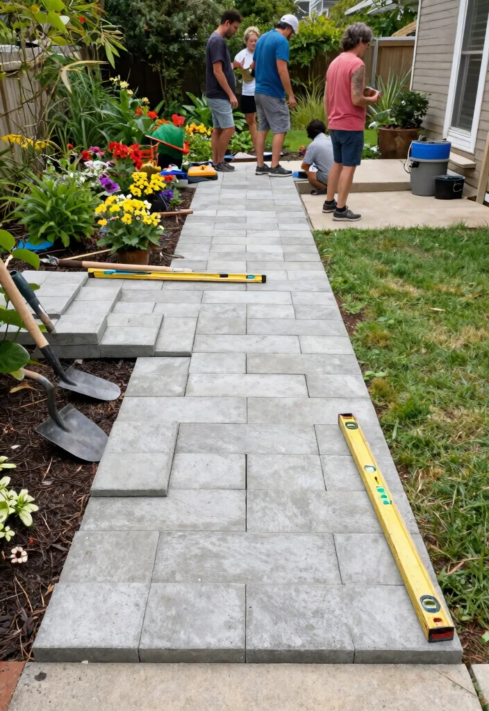 15 Cement Paver Walkway Ideas That Don't Shift or Sink Over Time - 12. DIY Cement Paver Walkway 1