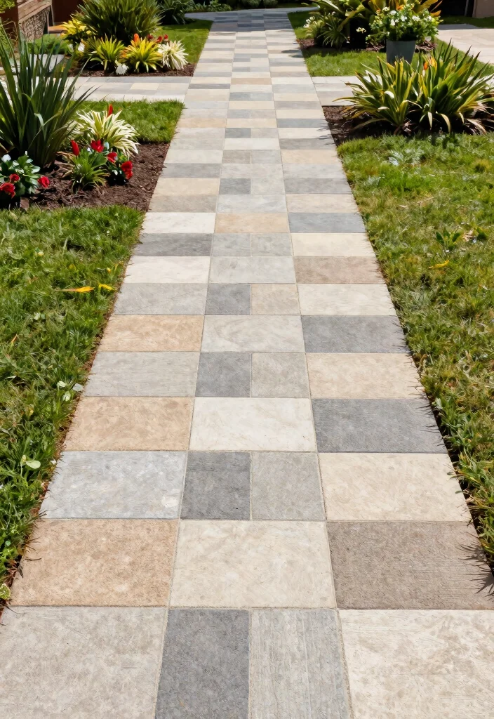 15 Cement Paver Walkway Ideas That Don't Shift or Sink Over Time - 2. Geometric Cement Paver Patterns 1