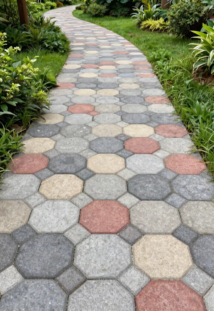 15 Cement Paver Walkway Ideas That Don't Shift or Sink Over Time - 6. Interlocking Cement Paver Patterns 1