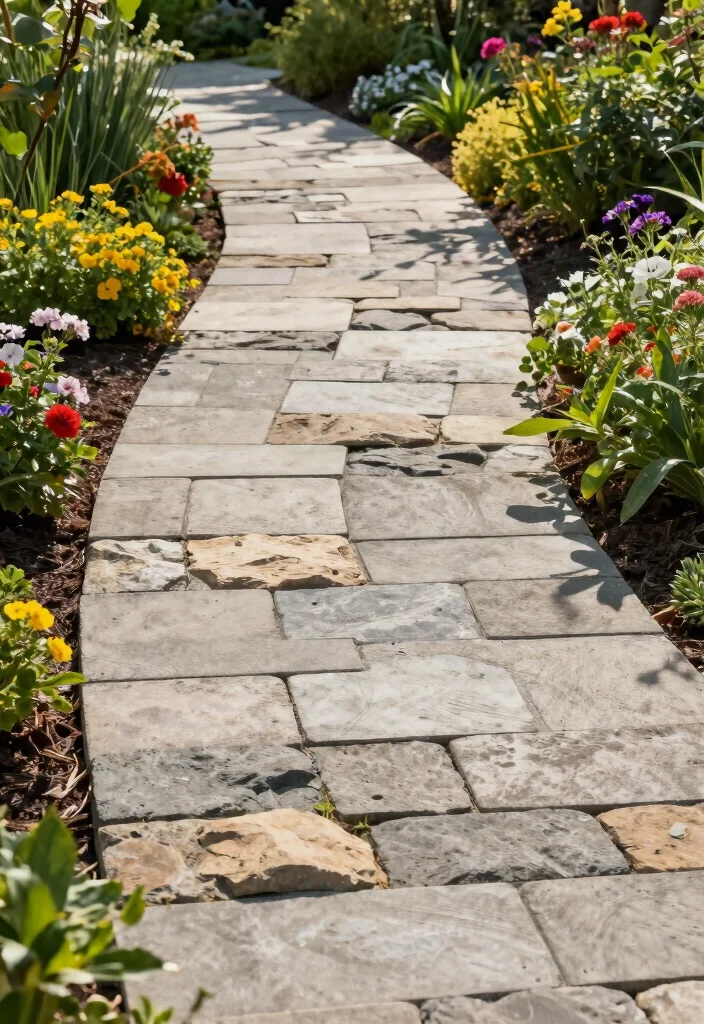 15 Cement Paver Walkway Ideas That Don't Shift or Sink Over Time - 8. Paver Walkway with Natural Stone Accents 1
