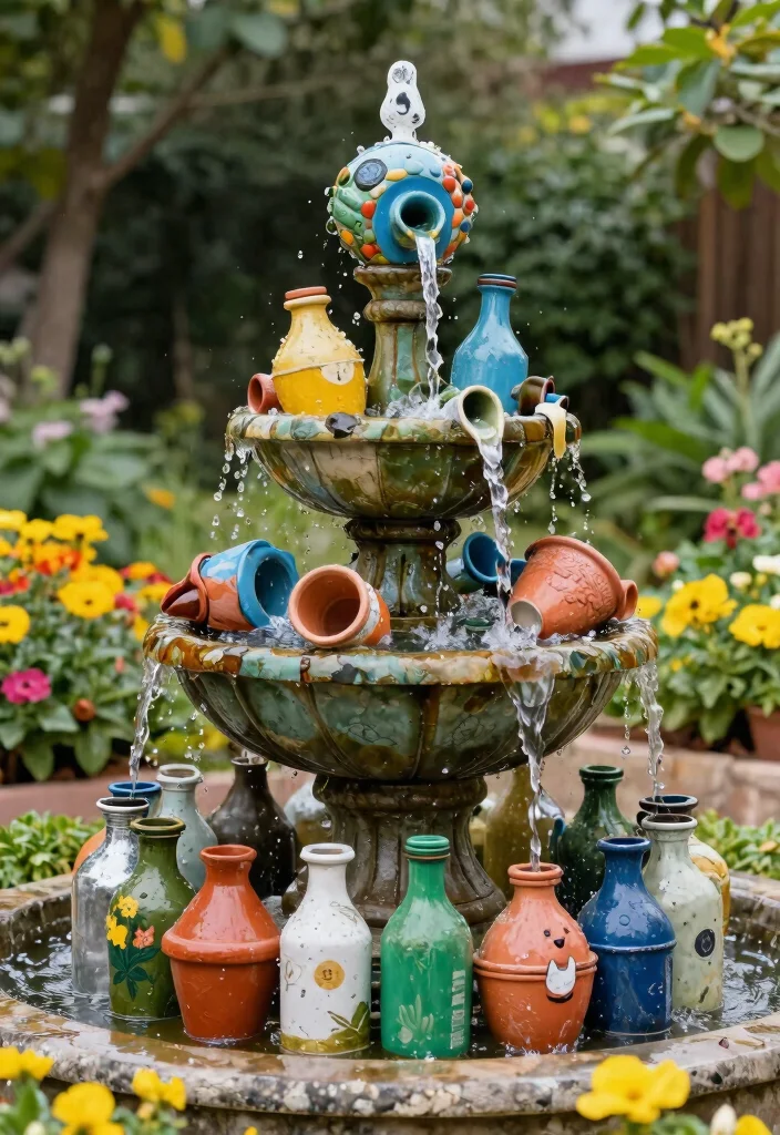 15 Fuente Para Patio Ideas Que No Necesitan Instalacion Complicada - 10. Recycled Material Fountain 1