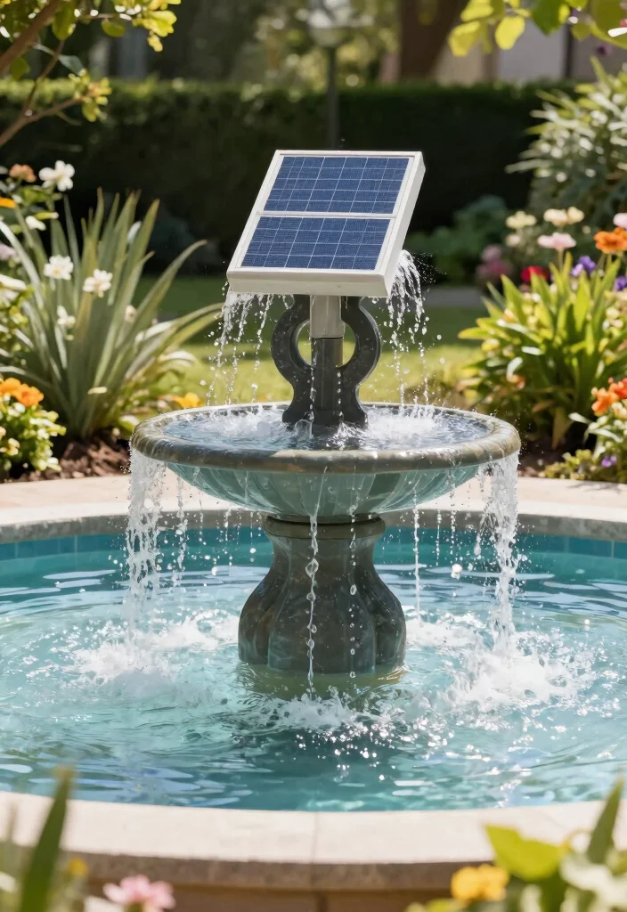 15 Fuente Para Patio Ideas Que No Necesitan Instalacion Complicada - 11. Solar-Powered Fountain 1