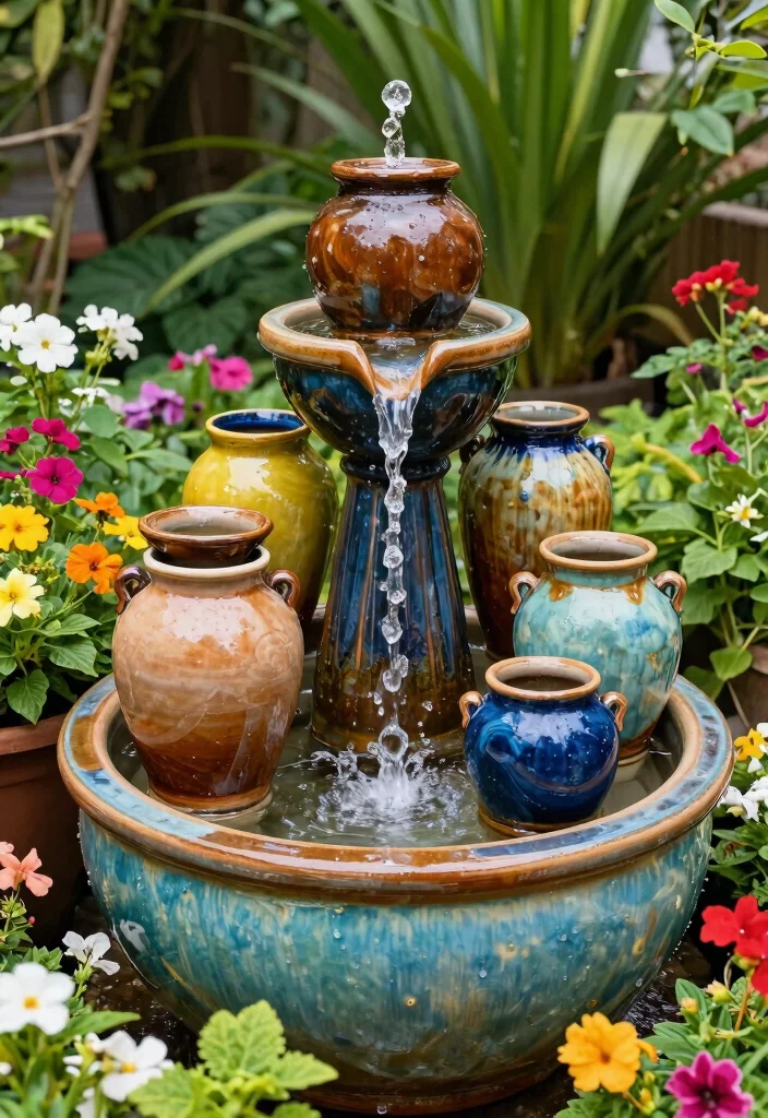 15 Fuente Para Patio Ideas Que No Necesitan Instalacion Complicada - 3. Ceramic Pot Fountain 1
