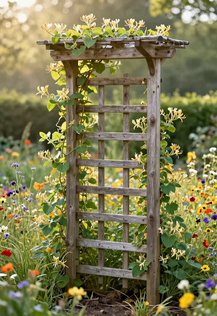 15 Garden Arch Trellis Ideas That Support Heavy Climbing Vines - 1. Rustic Wooden Trellis 1