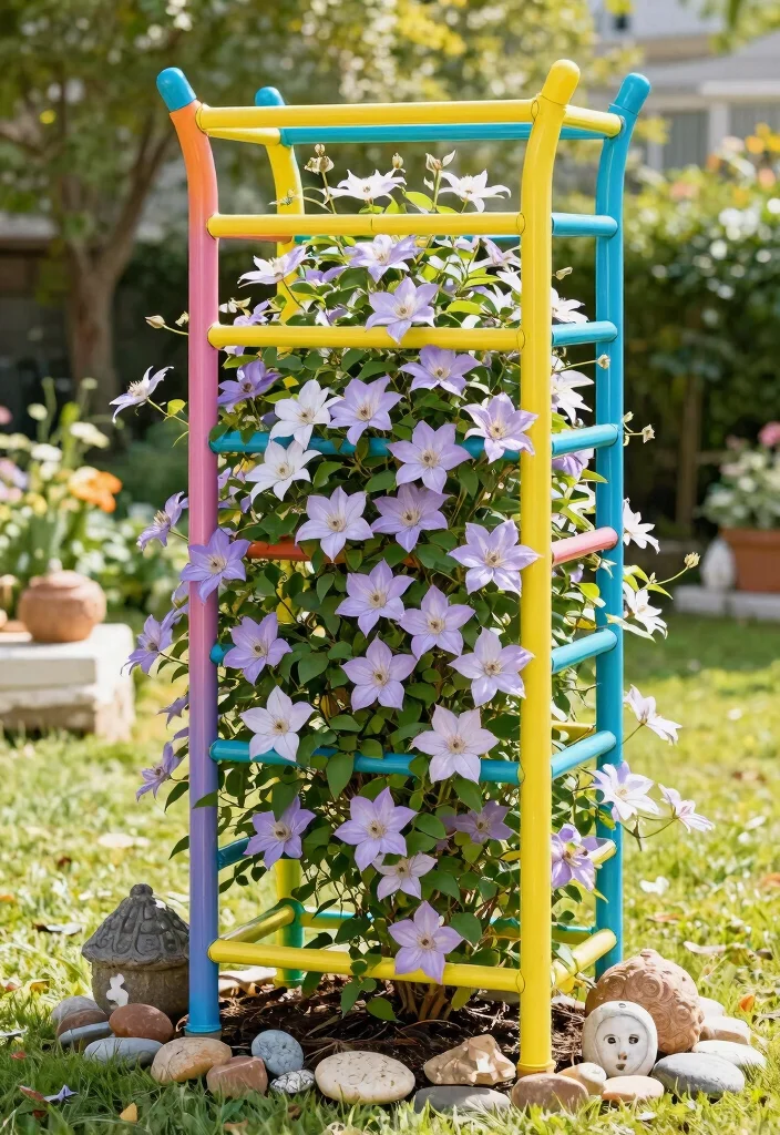 15 Garden Arch Trellis Ideas That Support Heavy Climbing Vines - 11. Colorful PVC Trellis 1