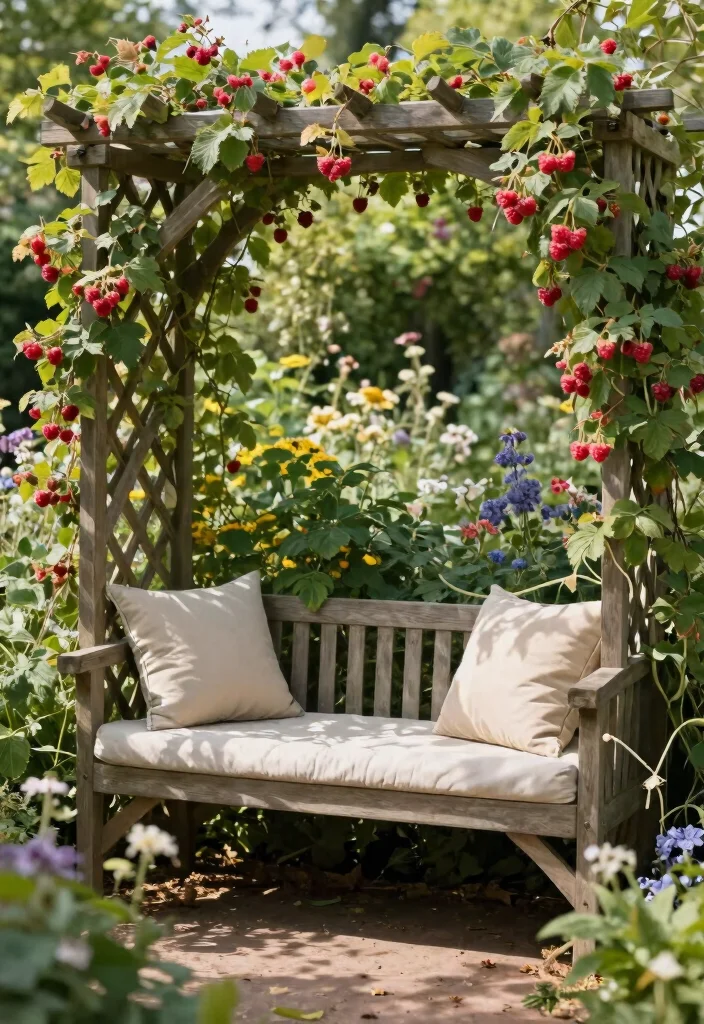 15 Garden Arch Trellis Ideas That Support Heavy Climbing Vines - 14. Trellis with a Garden Bench 1