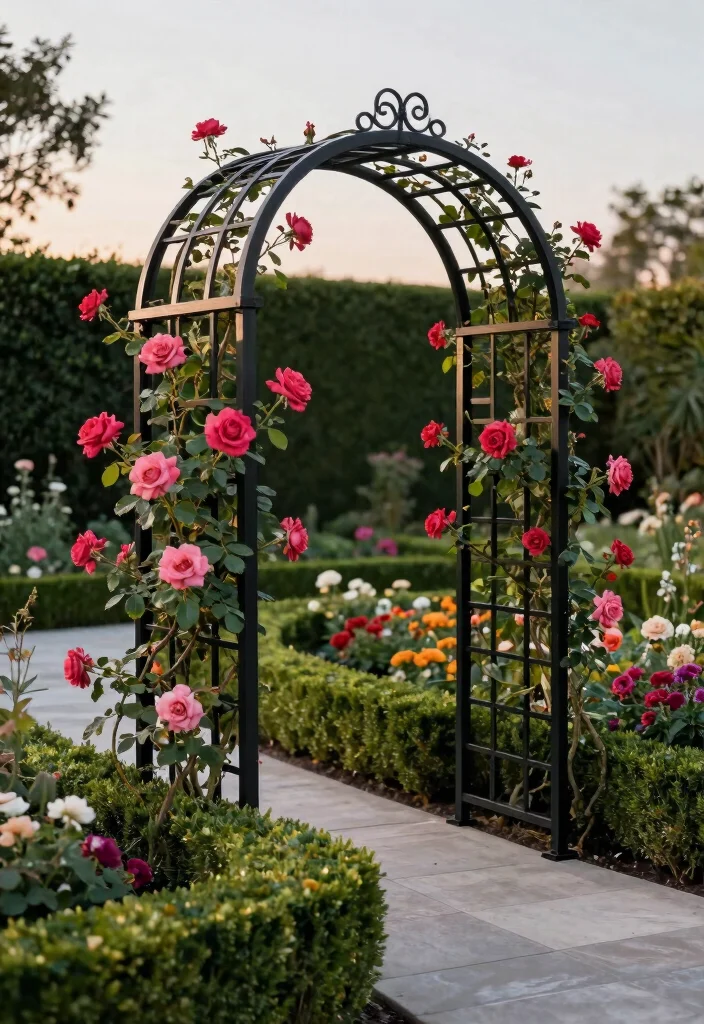15 Garden Arch Trellis Ideas That Support Heavy Climbing Vines - 2. Elegant Metal Arch 1