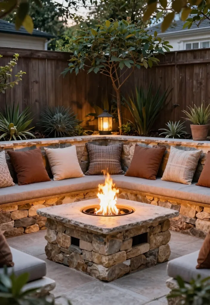 15 Modern Backyard Fire Pit Ideas for Small Spaces - 11. Fire Pit with Seating Wall 1
