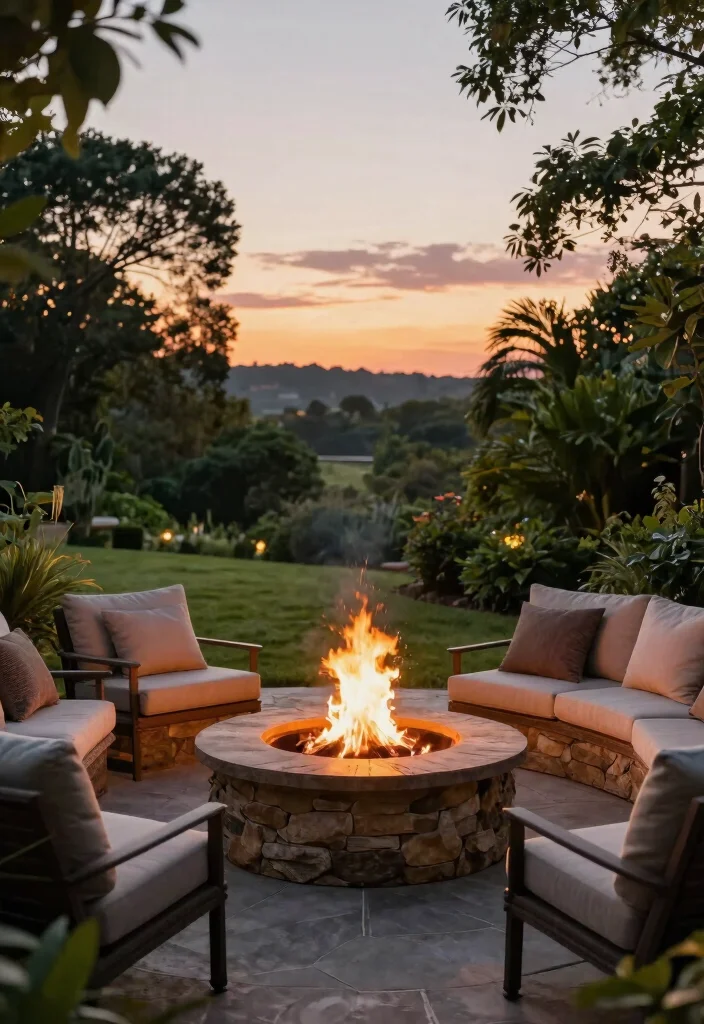 15 Modern Backyard Fire Pit Ideas for Small Spaces - 12. Circular Fire Pit with a View 1
