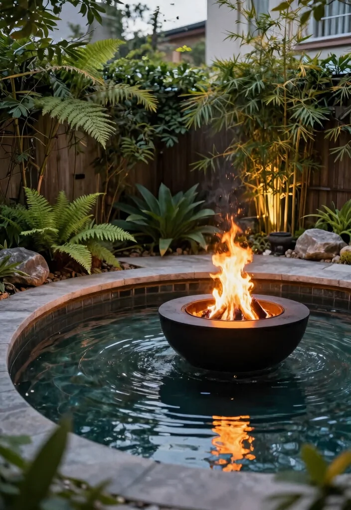 15 Modern Backyard Fire Pit Ideas for Small Spaces - 7. Fire Pit with Water Feature 1
