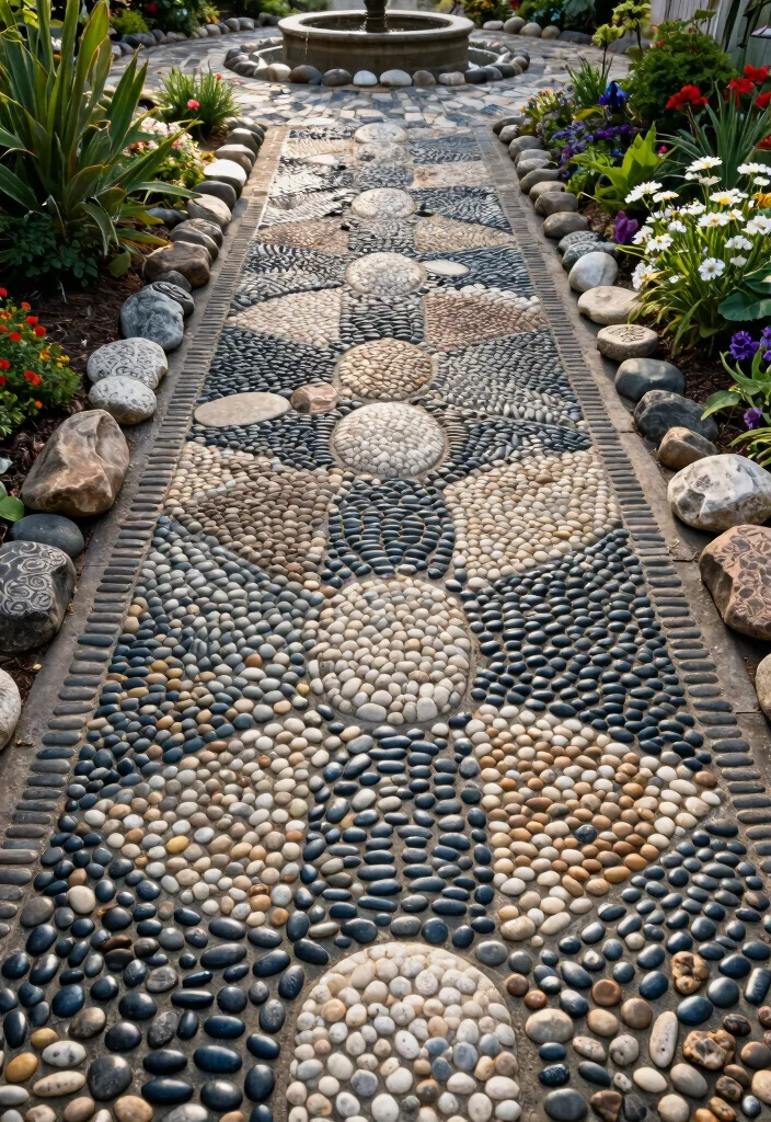 15 Outdoor Floor Tile Style Ideas That Hide Dirt and Stains - 15. Artistic Pebble Tiles 1