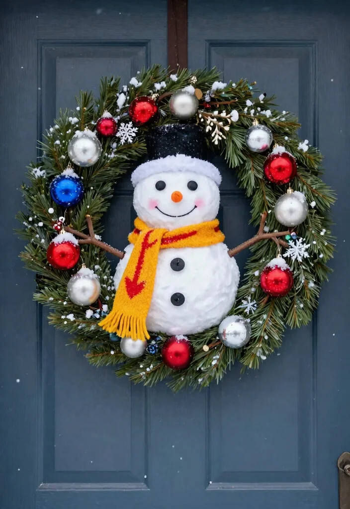 15 Outdoor Snowman Ideas That Survive Wind Without Tipping - 12. Snowman Wreath 1