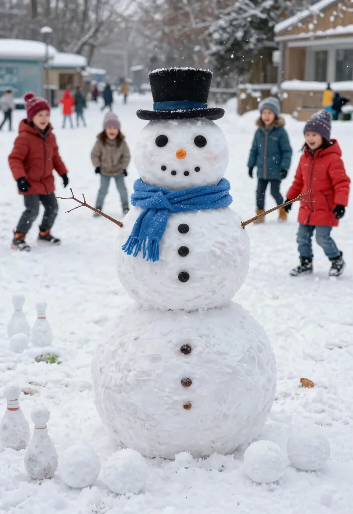 15 Outdoor Snowman Ideas That Survive Wind Without Tipping - 13. Interactive Snowman with Games 1