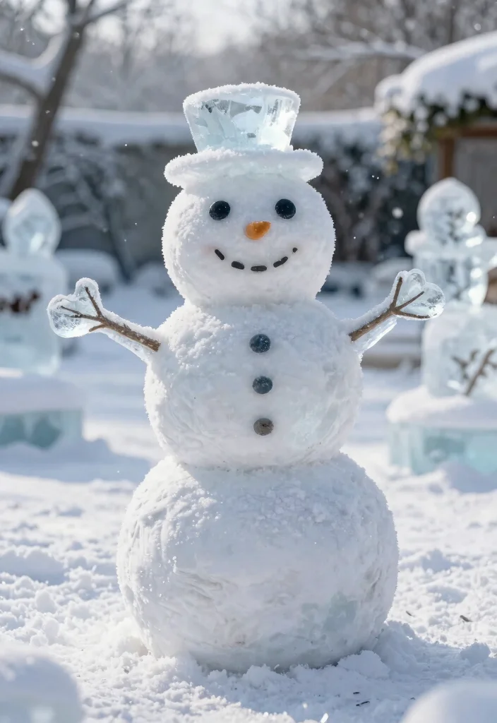 15 Outdoor Snowman Ideas That Survive Wind Without Tipping - 14. The Ice Sculpted Snowman 1