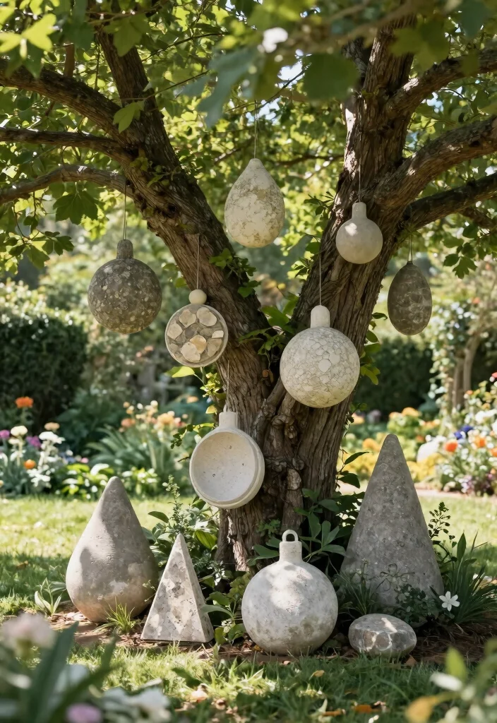 15 Outdoor Tree Decorations That Stay Put in Wind and Weather - 6. Stone or Concrete Ornaments 1