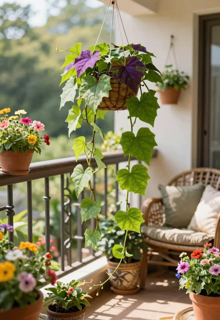 15 Plants for Balcony Ideas That Thrive in Full Sun or Shade - 7. Sweet Potato Vine – Trailing Beauty 1