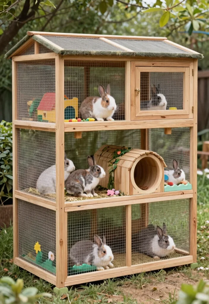 15 Rabbit Hutch Outdoor Ideas That Keep Predators Out Year-Round - 7. Multi-Level Rabbit Playground 1