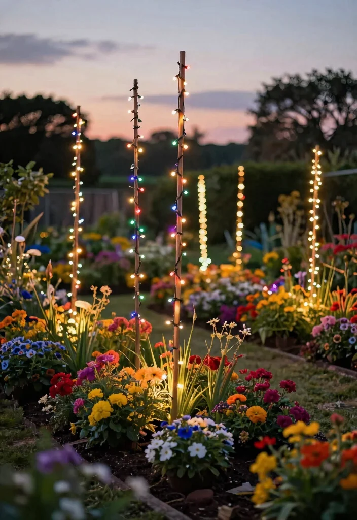 15 Ways to Hang Outdoor String Lights Without Drilling Into Stone - 13. Use Garden Stakes 1
