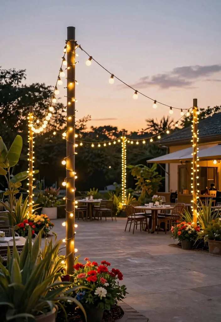 15 Ways to Hang Outdoor String Lights Without Drilling Into Stone - 4. Use Free-Standing Poles 1