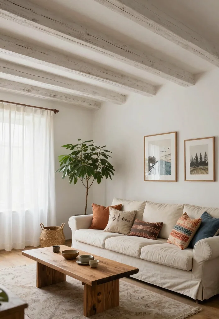 15 Wood Beams on Ceiling Living Room Concepts for Low Ceilings That Feel Higher - 1. Rustic Beams with Whitewashed Finish 1
