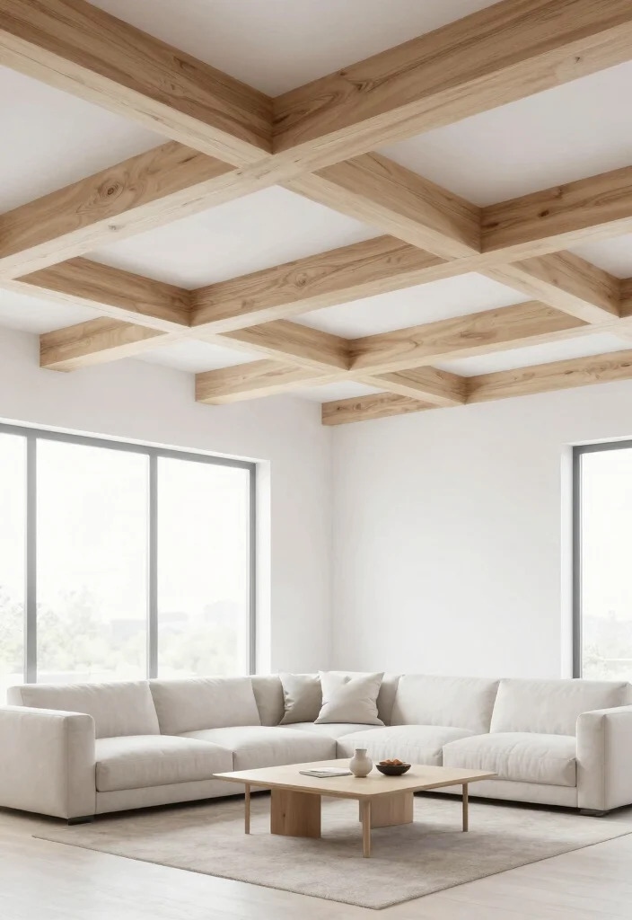 15 Wood Beams on Ceiling Living Room Concepts for Low Ceilings That Feel Higher - 14. Minimalist Beams for a Clean Look 1