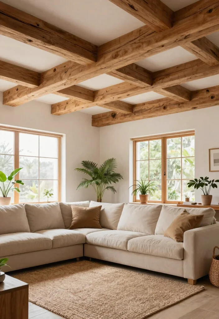 15 Wood Beams on Ceiling Living Room Concepts for Low Ceilings That Feel Higher - 8. Beams with Natural Finishes 1