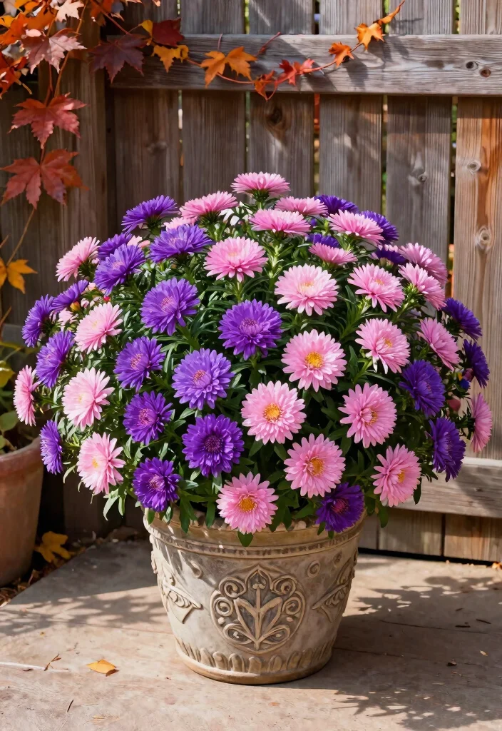 18 Fall Flower Pots That Survive Frost and Still Look Full - 13. Classic Autumn Aster: Lasting Beauty 1