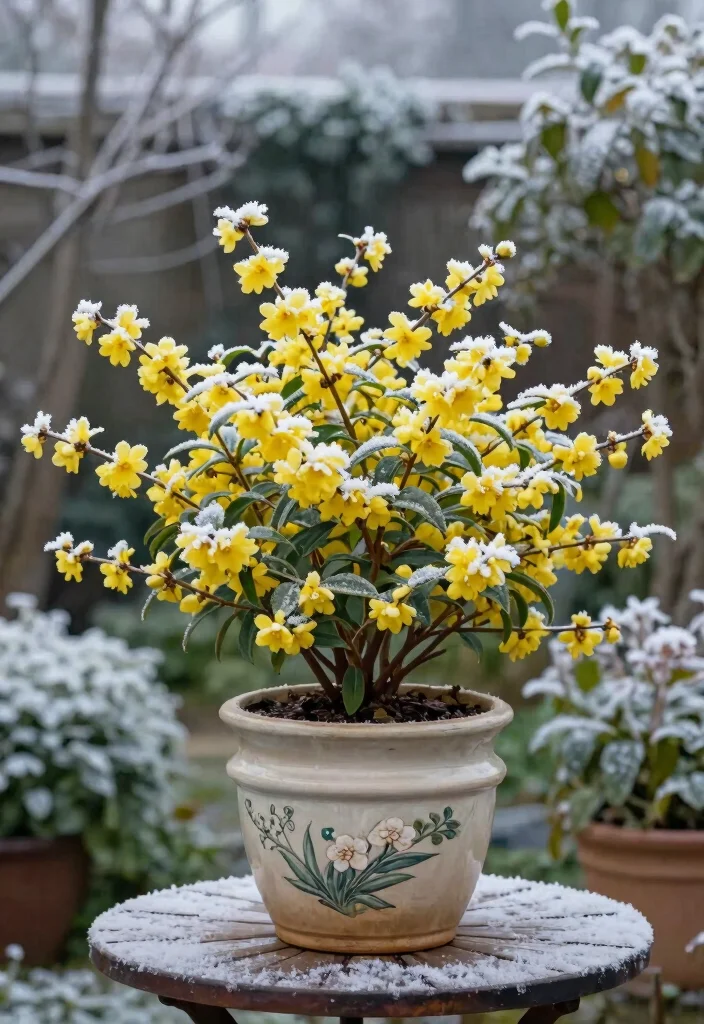 18 Fall Flower Pots That Survive Frost and Still Look Full - 15. Luxurious Winter Jasmine: February Blooms 1